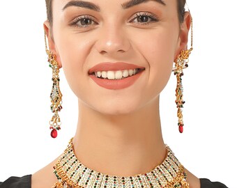 Indian Traditional Silver Plated Cubic Zircon Bridal Pearls Necklace Earrings Maang Tikka Fashion Jewelry Set