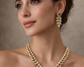 Handmade Kundan Bollywood Designer Simple Necklace Jewelry Set