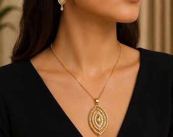 Indian Ethnic Gold Plated Pendant Jewelry Set, Alloy Kundan Necklace Earrings