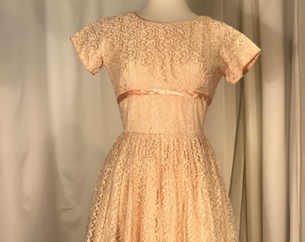 1950's lace fit and flare formal dress