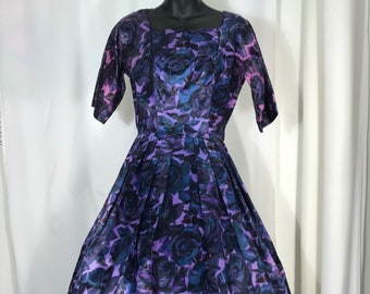 1950's satin floral dress by Adrian Tabin