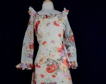 70's vintage floral chiffon maxi dress