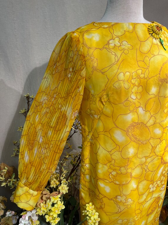 Sunny yellow vintage 1970's party dress - image 2