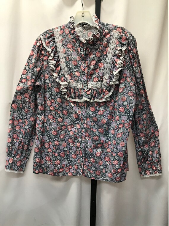 Cottagecore prairie style floral boho blouse