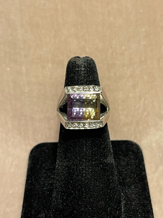 Ametrine and CZ square statement ring