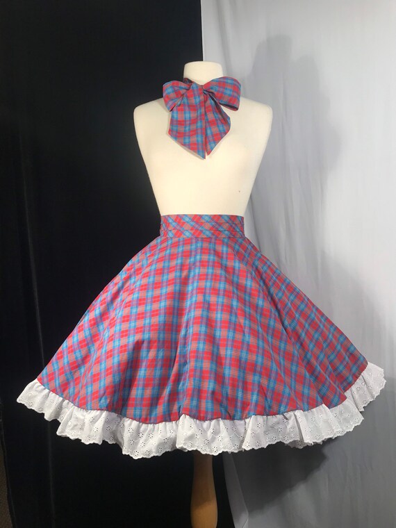 Vintage red & blue plaid square dance cottage skir