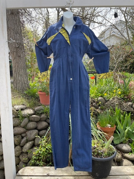 80's vintage blue and yellow jumpsuit