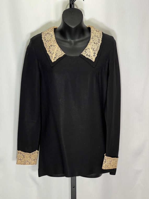 1960's black crepe blouse - image 1