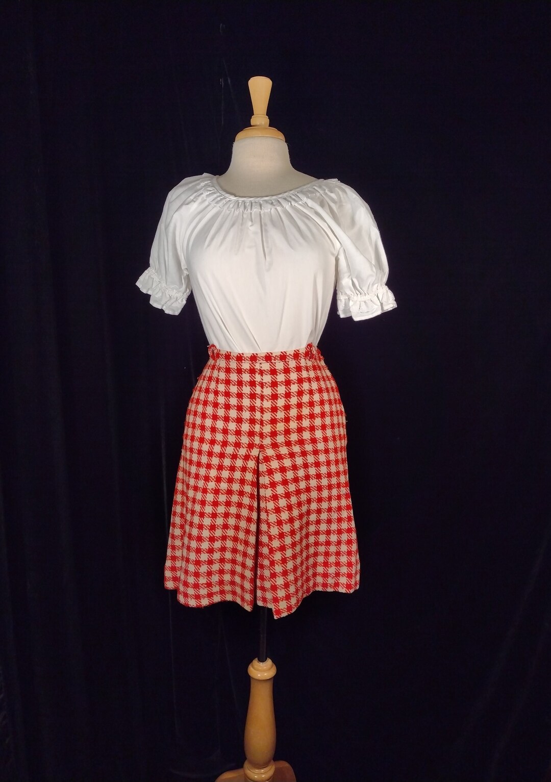 Draped Check Skirt in Red Table Check
