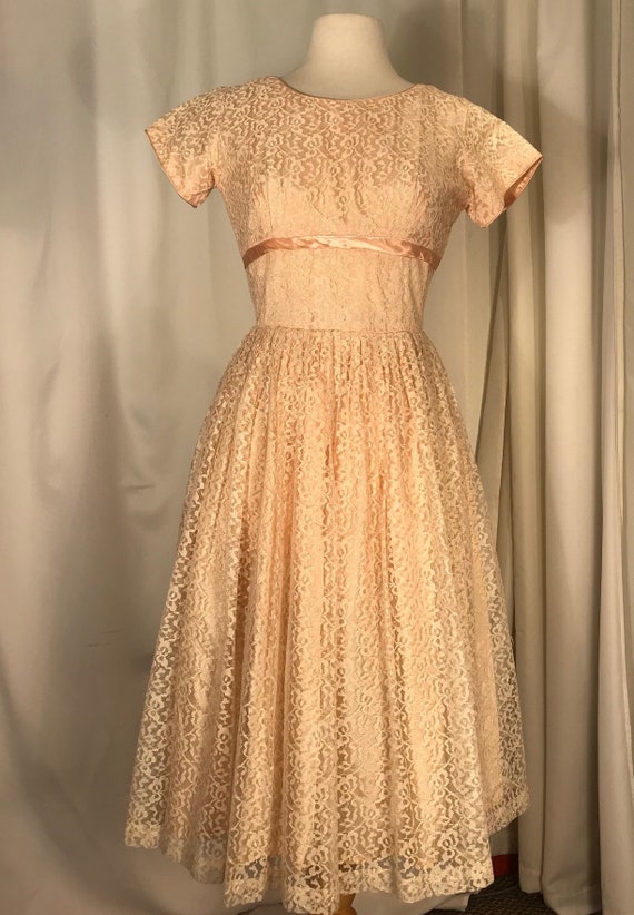 1950's lace fit and flare formal dress