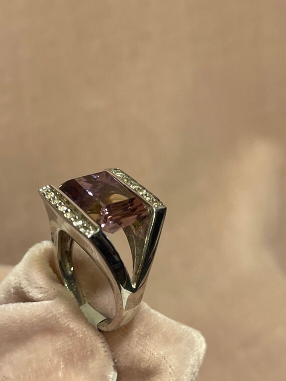 Ametrine and CZ square statement ring - image 2