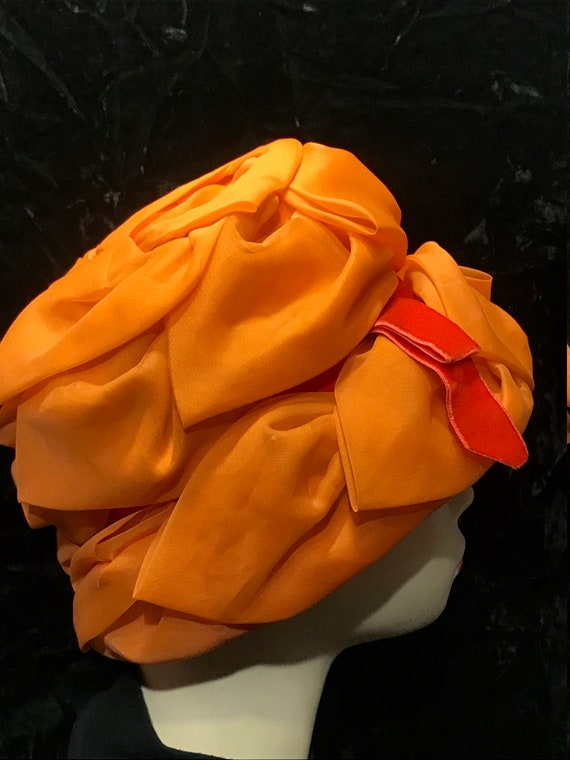 Orange crepe covered statement hat - image 3