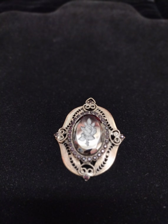 Antique victorian hematite glass pendant/ pin came