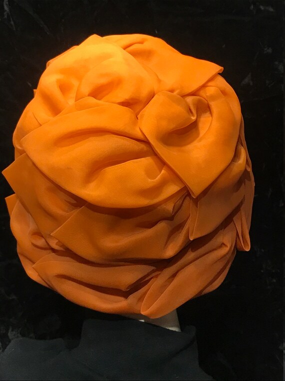 Orange crepe covered statement hat - image 4