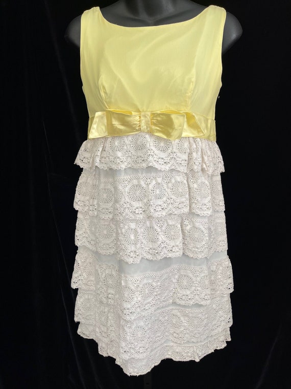 60's vintage satin and lace mini dress - image 1