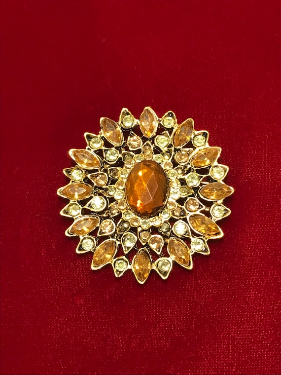 Mid century rhinestone "topaz" brooch