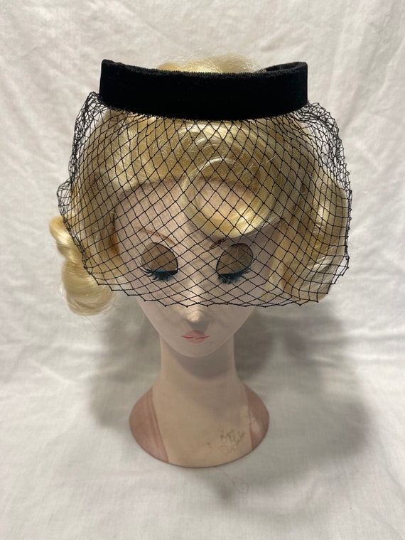 Vintage black velvet fascinator netted headband