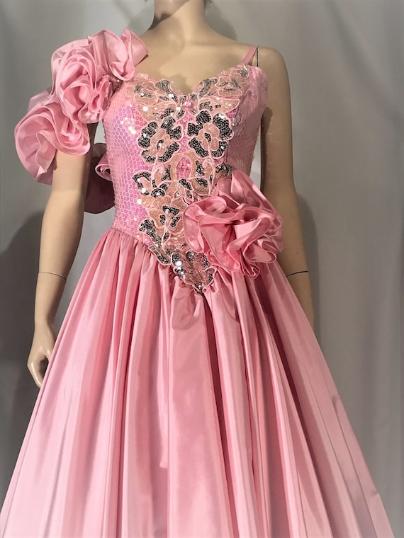 1980's pretty in pink satin prom dress