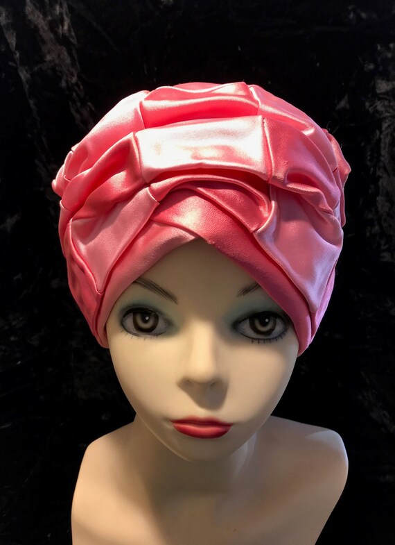 Christian Dior pink satin patchwork turban hat