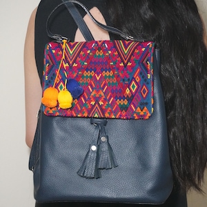 Guatemalan Huipil Leather Backpack