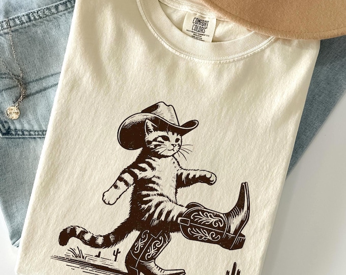 Comfort Colors Western Cat Shirt: Funny Cowboy Kitty Tee