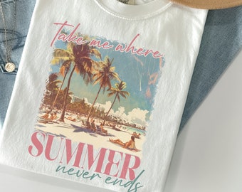 Retro Summer Tank Top: Comfort Colors Take Me Where Summer Never Ends Shirt