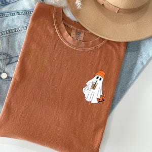 Comfort Colors Little Ghost Iced Coffee Shirt - Halloween Pocket Tee