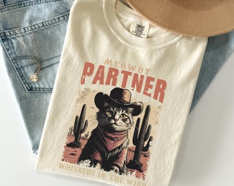 Meowdy Cowboy Cat Comfort Colors Shirt: Western Kitty T-Shirt