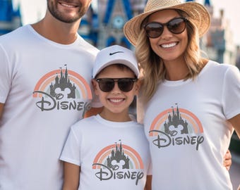 Disney Family Vacation T-Shirts, Vintage Castle Rainbow Mickey Head