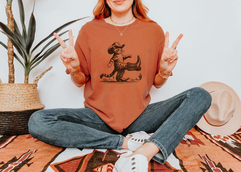 Comfort Colors Western Cat Shirt: Funny Cowboy Kitty Tee image 14