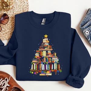 Christmas Book Tree Sweatshirt, Christmas Gift, Gift For Teachers, School Christmas, Book Lovers Christmas Gift, Bookworm Christmas Shirt