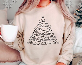 Alligator Christmas Tree Sweatshirt: Funny Holiday Sweater