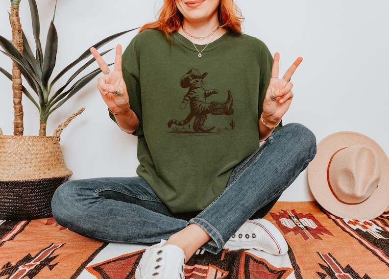 Comfort Colors Western Cat Shirt: Funny Cowboy Kitty Tee image 3