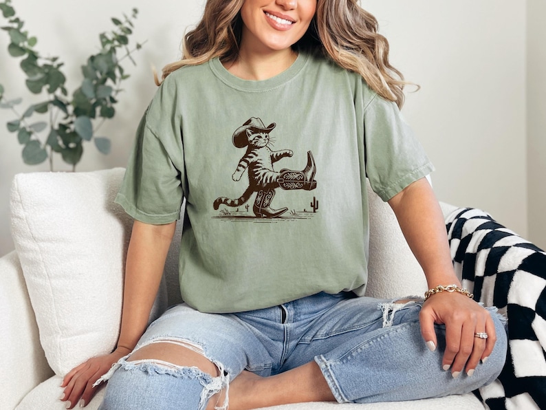 Comfort Colors Western Cat Shirt: Funny Cowboy Kitty Tee image 2