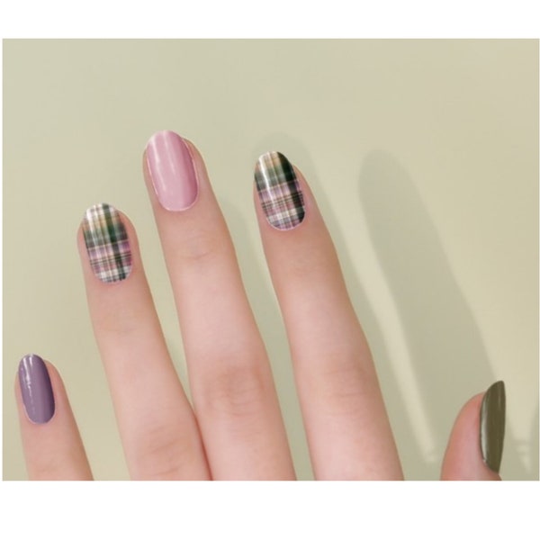 Pink Plaid nail strips color polish wraps. Feels,Acts and Smells like real nail polish. street art Gen 210