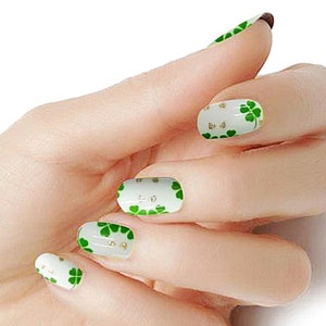 Irsh lucky green white real nail polish strips M201 street art wraps image 1