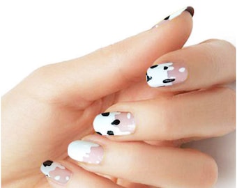 Nail wraps Dairy black and white color real polish strips M64 street art