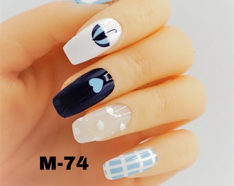 Nail wraps Fall Rain blue white color strips real nail polish M74 street art