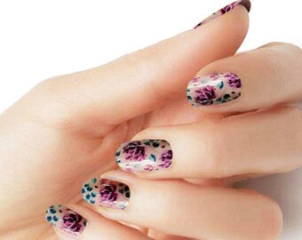 Purple flowers color strips real nail polish wraps M68 street art