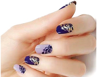 Purple gold leaf color wraps real nail polish strips M43 street art
