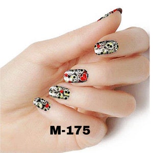 Halloween Hearts and Skulls black red color wraps real nail polish strips M175 street art