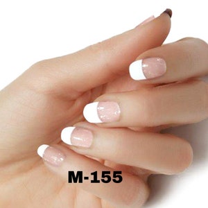 White French Tip Manicure { Clear overlay one piece } color wraps real nail polish strips M155 street art
