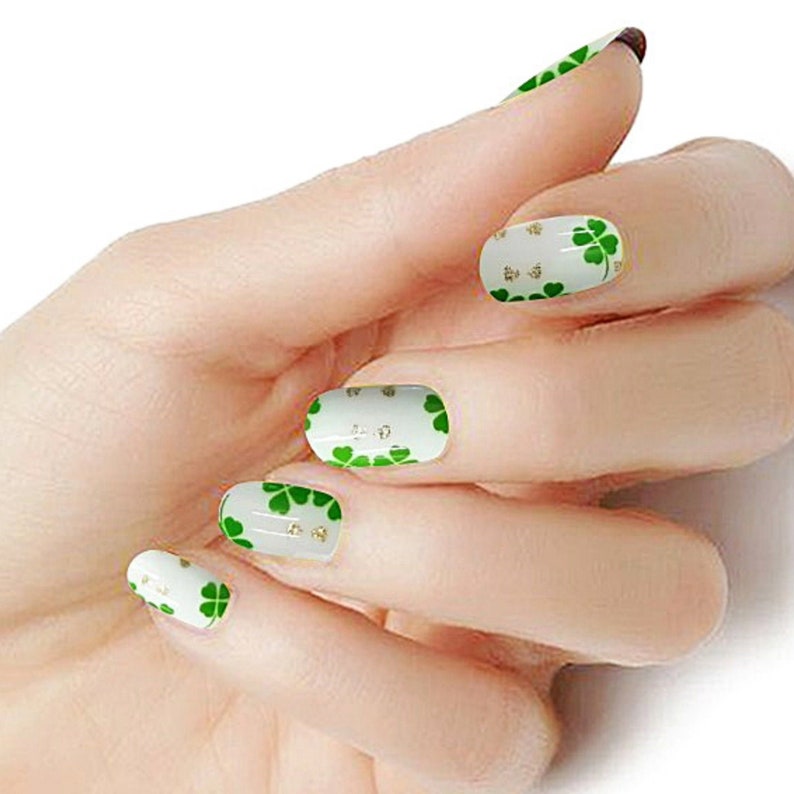 Irsh lucky green white real nail polish strips M201 street art wraps image 1