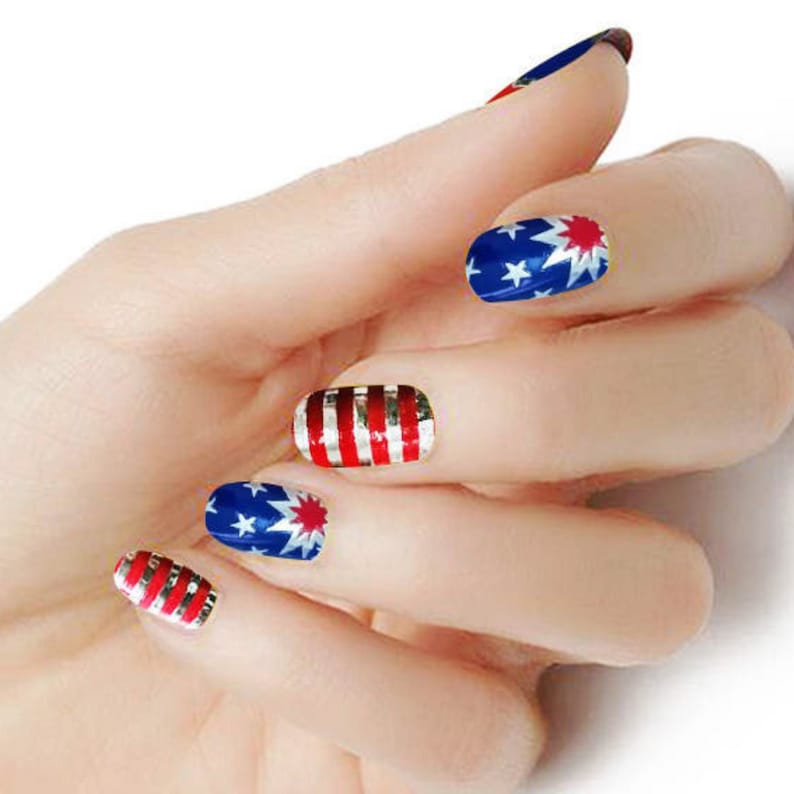 Red White Blue Firecracker real nail strips polish wraps M53 street art image 1