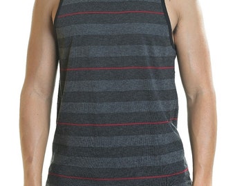 YAGO Men's Casual Striped Tank Top Shirt for Indoor & Outdoor (Charcoal/Wine,AA1)