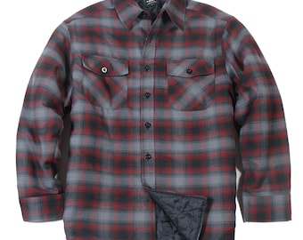 YAGO Men&#39;s Casual Plaid Flannel Long Sleeve Button Down Shirt Jacket Gray/Red, AC7 (S-5XL)