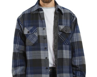 YAGO Men&#39;s Casual Plaid Flannel Long Sleeve Button Down Shirt Jacket Navy/2E (S-5XL)