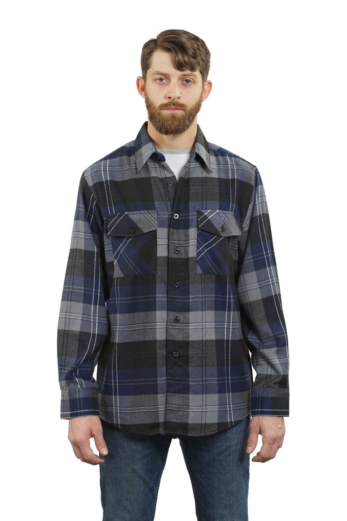 YAGO Men's Casual Plaid Flannel Long Sleeve Button Down | Etsy