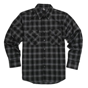 YAGO Men's Casual Plaid Flannel Long Sleeve Button Down Shirt Black,H1 (S-5XL)