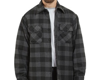 YAGO Men&#39;s Casual Plaid Flannel Long Sleeve Button Down Shirt Jacket Gray/Black, A3B (S-5XL)